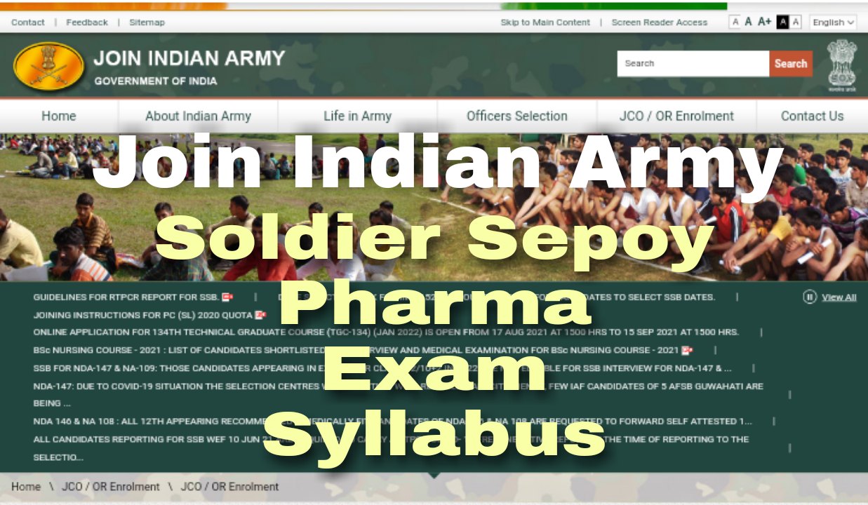 Join Indian Army Soldier Sepoy Pharma Exam Syllabus Pdf
