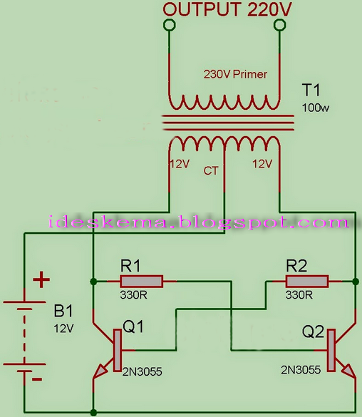 Rangkaian Membuat Inverter DC to AC Sederhana Memakai 