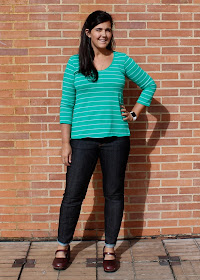 Itinerant Seamstress models skinny black denim Liana Stretch Jeans.