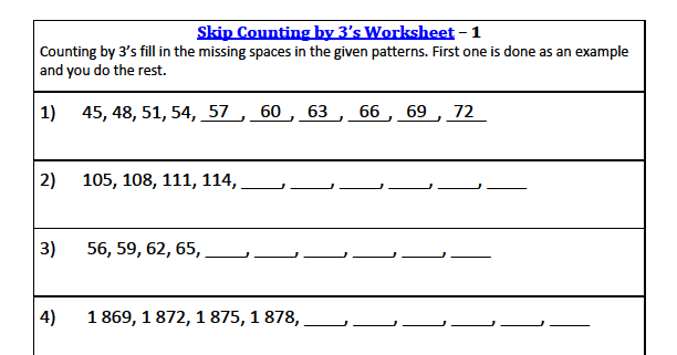 skip counting worksheets