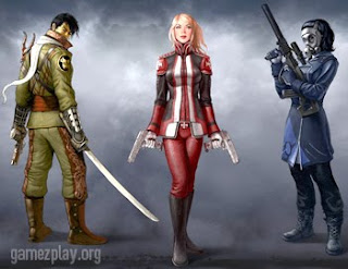 characters with guns and swords in their game outfits