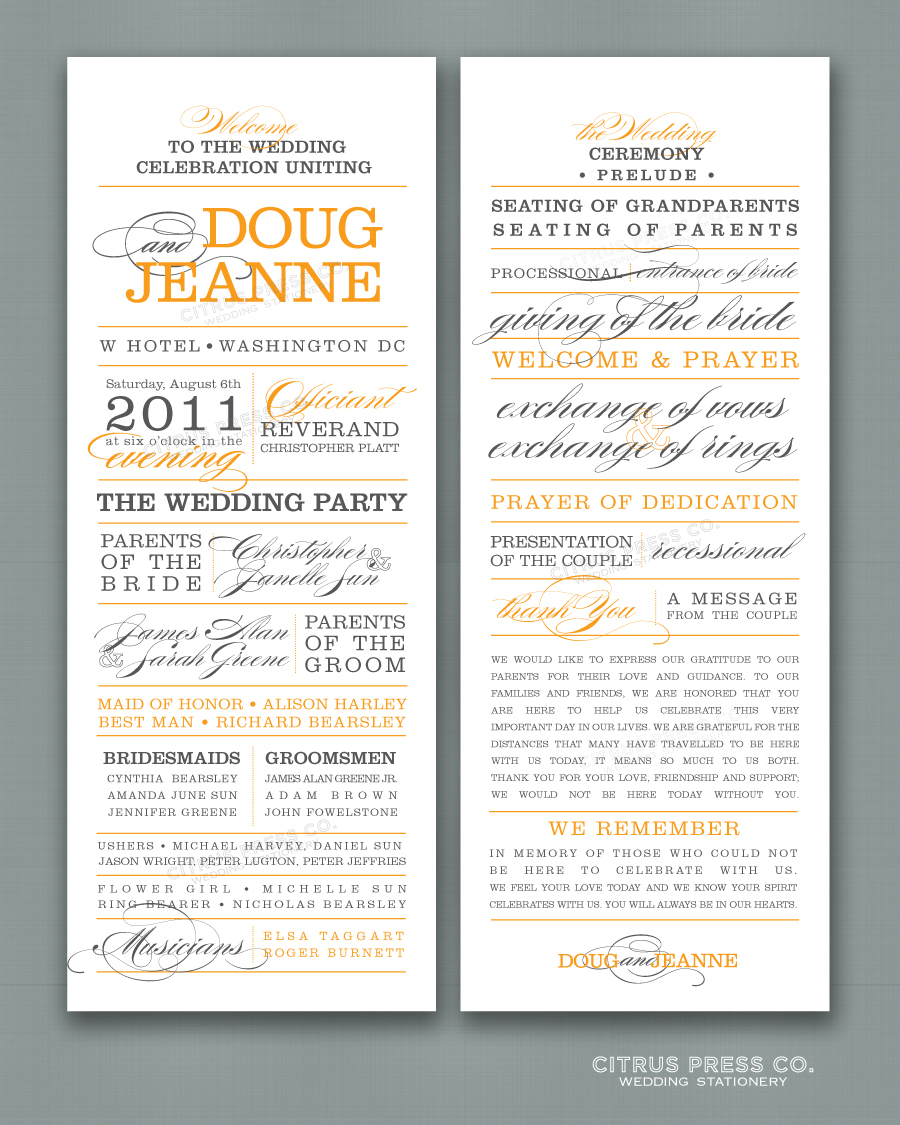 What to include in your wedding program?  Citrus Press Co 
