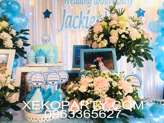 Trang trí sinh nhật người lớn kỹ niệm 1 năm ngày cưới Jackie and July.