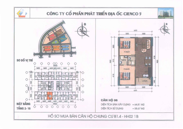 Mặt bằng căn hộ 06 chung cư b1.4 hh02-1b thanh hà