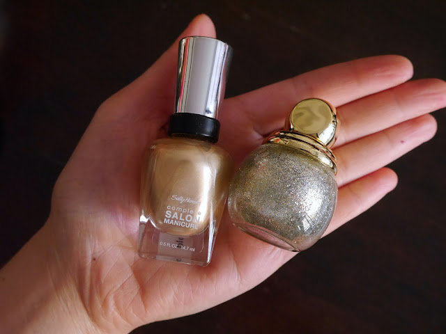 Sally Hansen Fool's Gold, Dior State of Gold nail polish manicure, holiday look