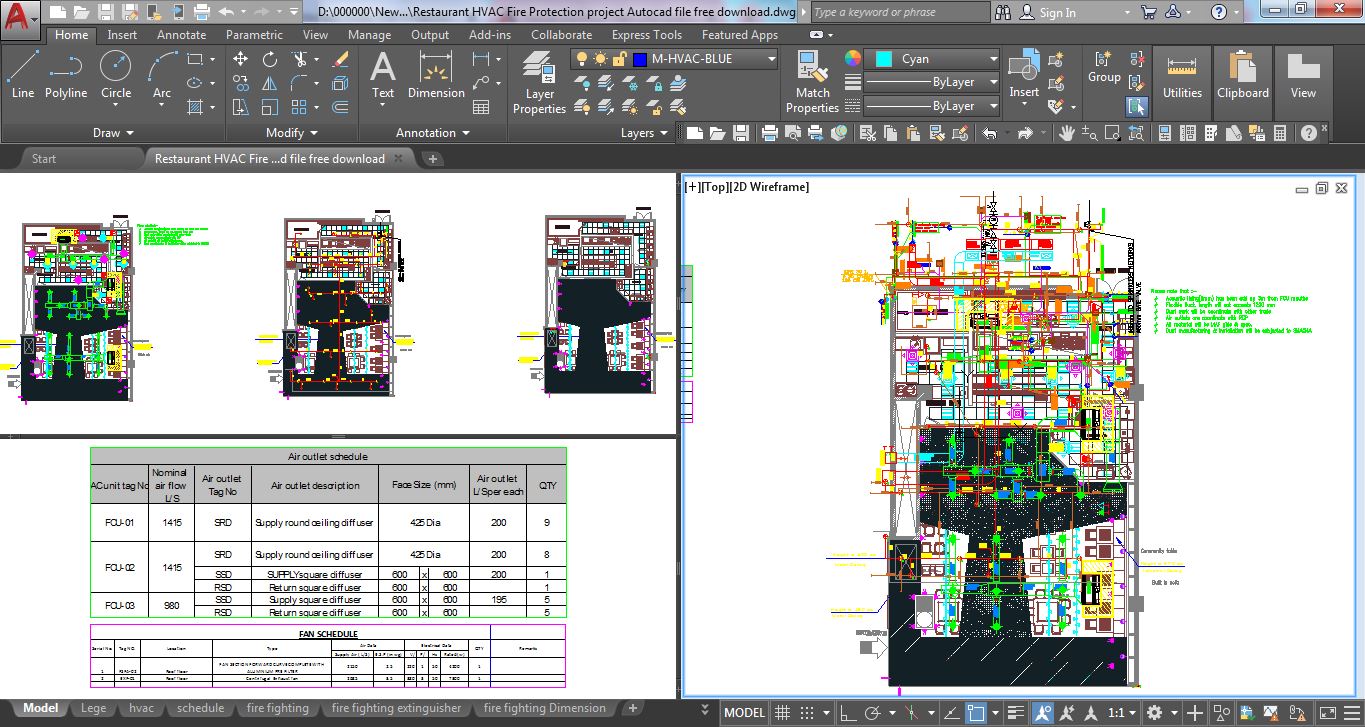 Restaurant HVAC Fire Protection project Autocad file free download