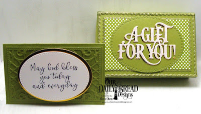 Our Daily Bread Designs, Giving Gift Box dies, Pierced Ovals, Ovals dies, Gift Card Holder dies, A Gift for You dies,Today and Every Day Stamp Set as well as the Birthday Brights 6x6 paper collection, designed by Chris Olsen