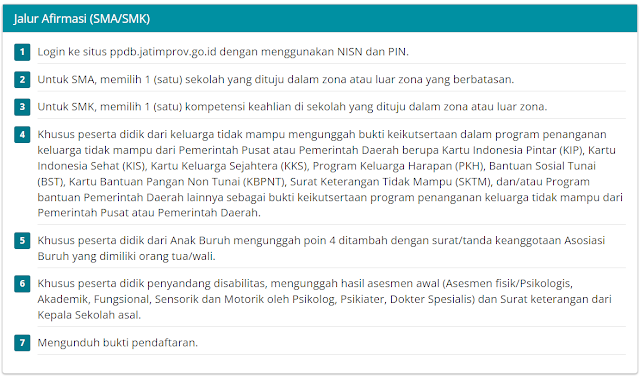 Cara Mendaftar PPDB online SMA 2022 Jawa Timur Jalur Afirmasi
