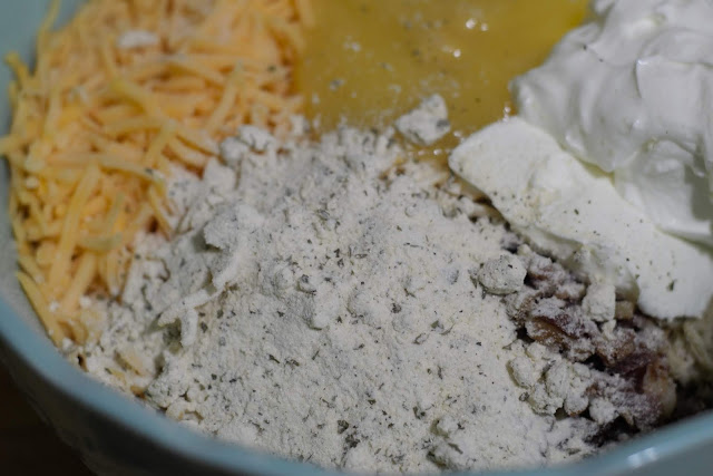 The ranch mix being added to the mixing bowl.  