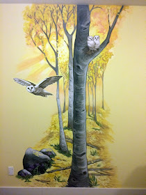 owl mural, barn owl painting, aspen mural, oregon mural, oregon muralist, owl flying mural