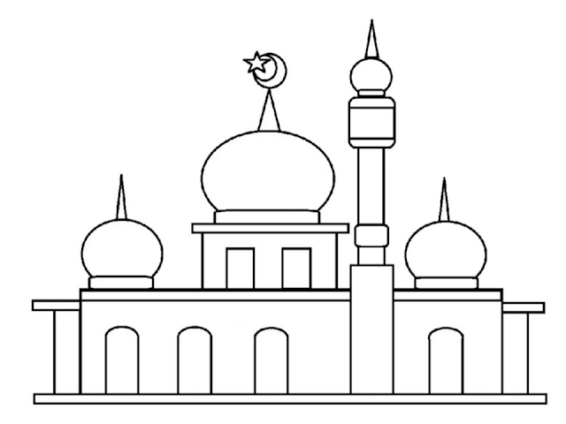 Sketsa gambar masjid untuk mewarnai