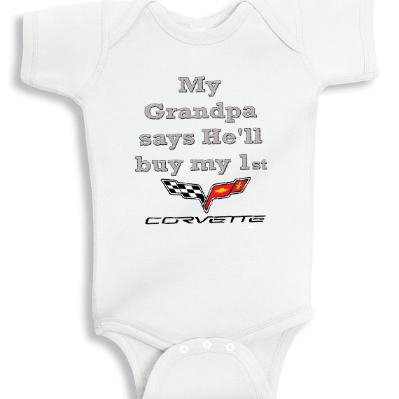 Grandpa says he'll by my first corvette Baby Onesie