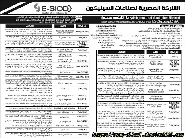 إعلان عن وظائف الشركة المصرية لصناعات السيليكون E-SICO