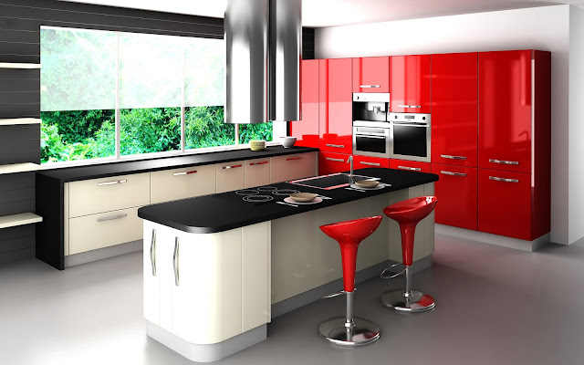 Model Desain Kitchen Sets Merah Minimalis Modern