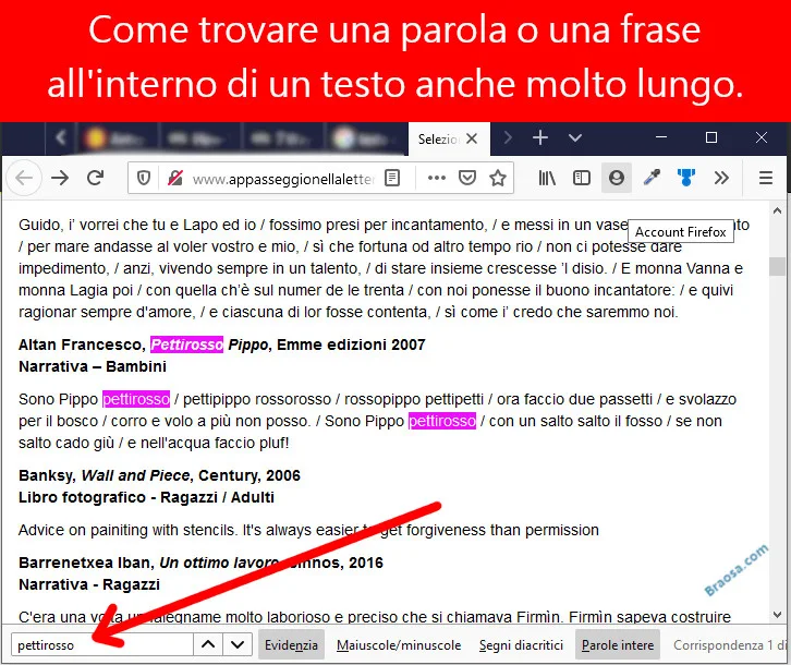 Come trovare una parola o una frase all'interno di un  testo pubblicato in rete