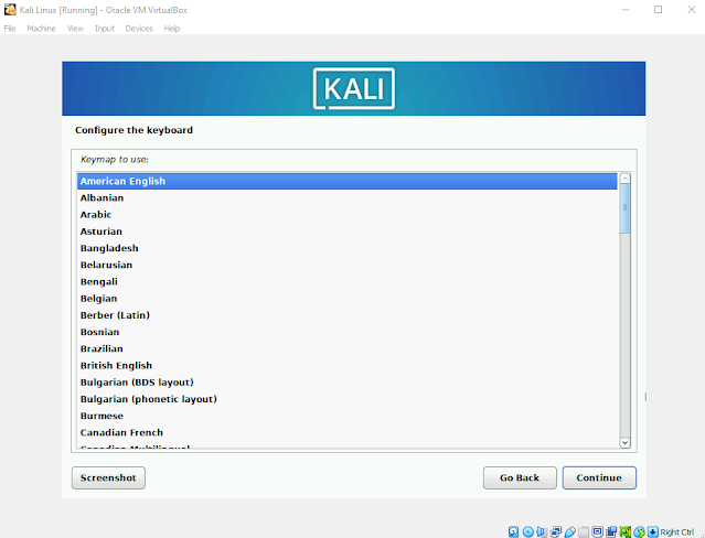 Cara Install Kali Linux di VirtualBox - Configure the keyboard