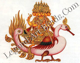 Brahma, the creator of the universe, is depicted here with five heads rather than the usual Four. He rides on his swan-carrier and holds the hymns of the Vedas. 