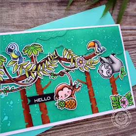 Sunny Studio Stamps: Tropical Scenes Savanna Safari Love Monkey Silly Sloths Hello Card by Vanessa Menhorn