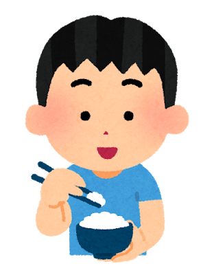 箸でご飯を食べる人のイラスト（男の子）