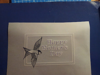 Parchment with Happy Mothers Day, coloured, and stamped house martin with white work