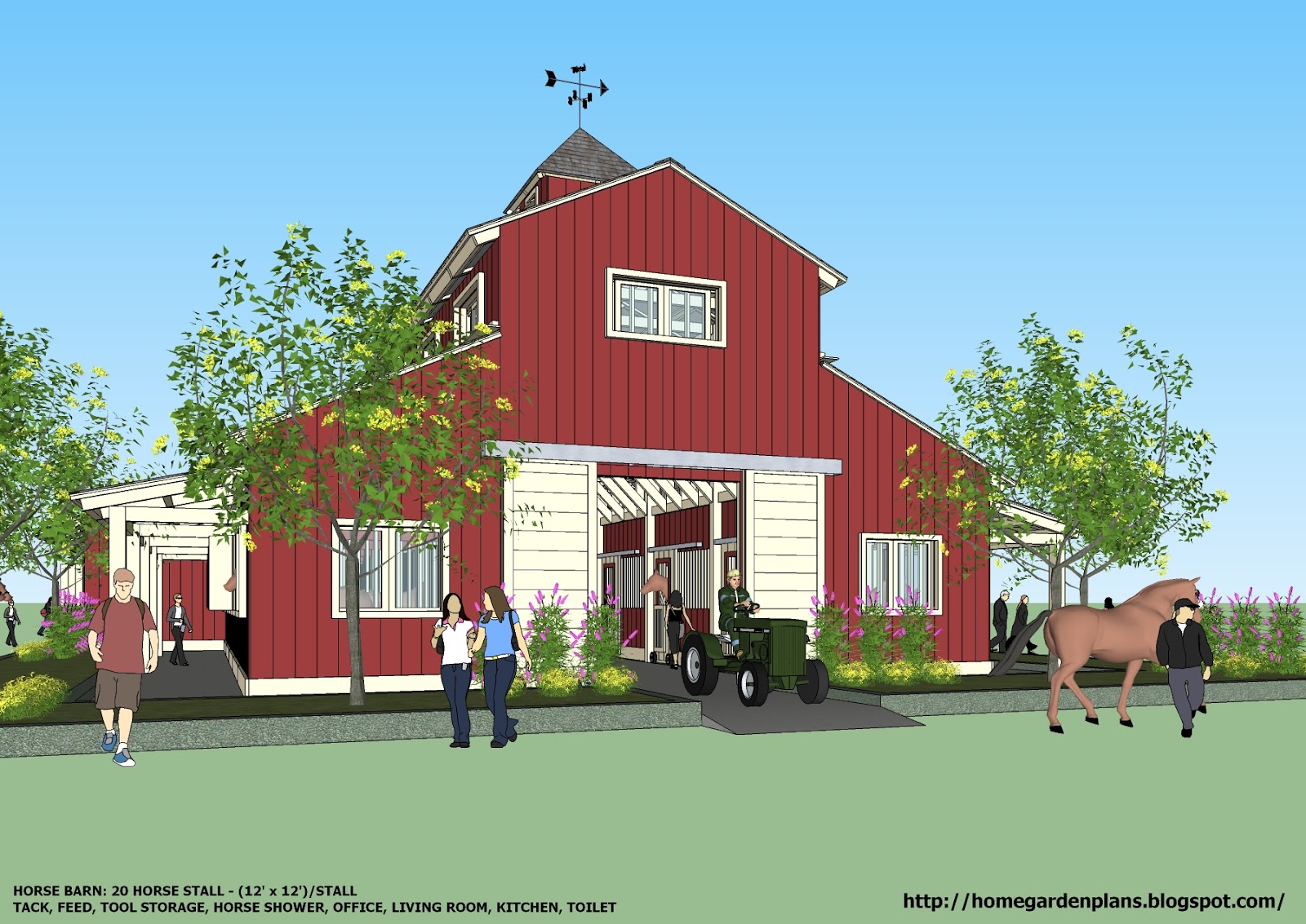 home garden plans: h20b1 - 20 stall horse barn plans