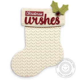Sunny Studio Stamps: Ivory Cable Knit Christmas Stocking Shaped Card (using Santa's Stocking Dies & Cable Knit Embossing Folder)