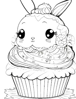 cute bunny cupcake coloring page