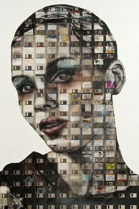 Nick Gentry pinturas retratos em disquetes