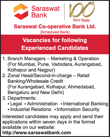 Legal posts at Saraswat Co-operative Bank ltd. - last date 30/01/2019