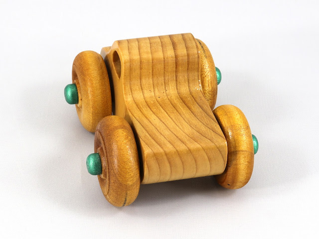 Wood Toy Monster Truck based on the Pickup in the Play Pal Series, Handmade & Finished with Amber Shellac & Metallic Green Acrylic Paint