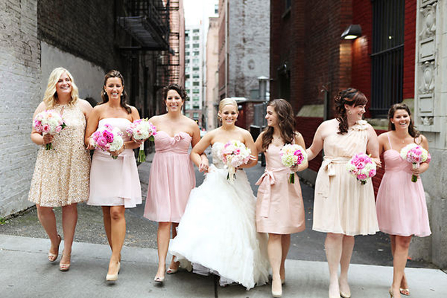 Picking the exact same dress in the different tones of your wedding color