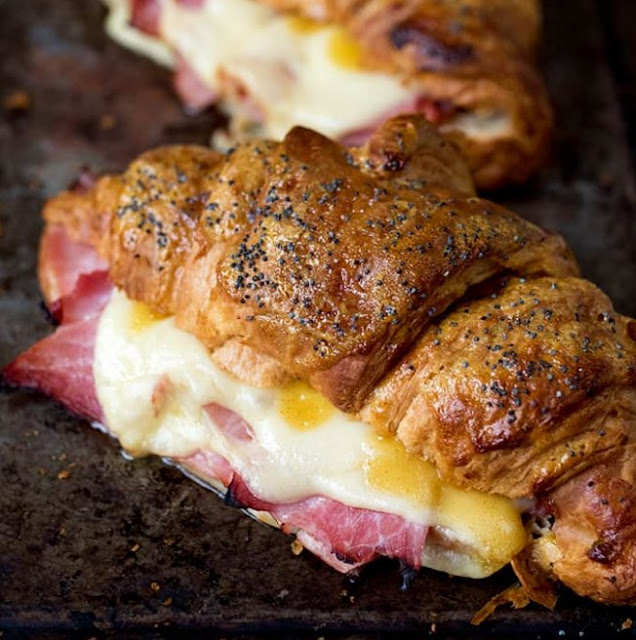 Ham and Cheese Croissants with Honey Mustard Glaze #dinner #lunch
