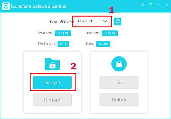 select USB drive and click Encrypt