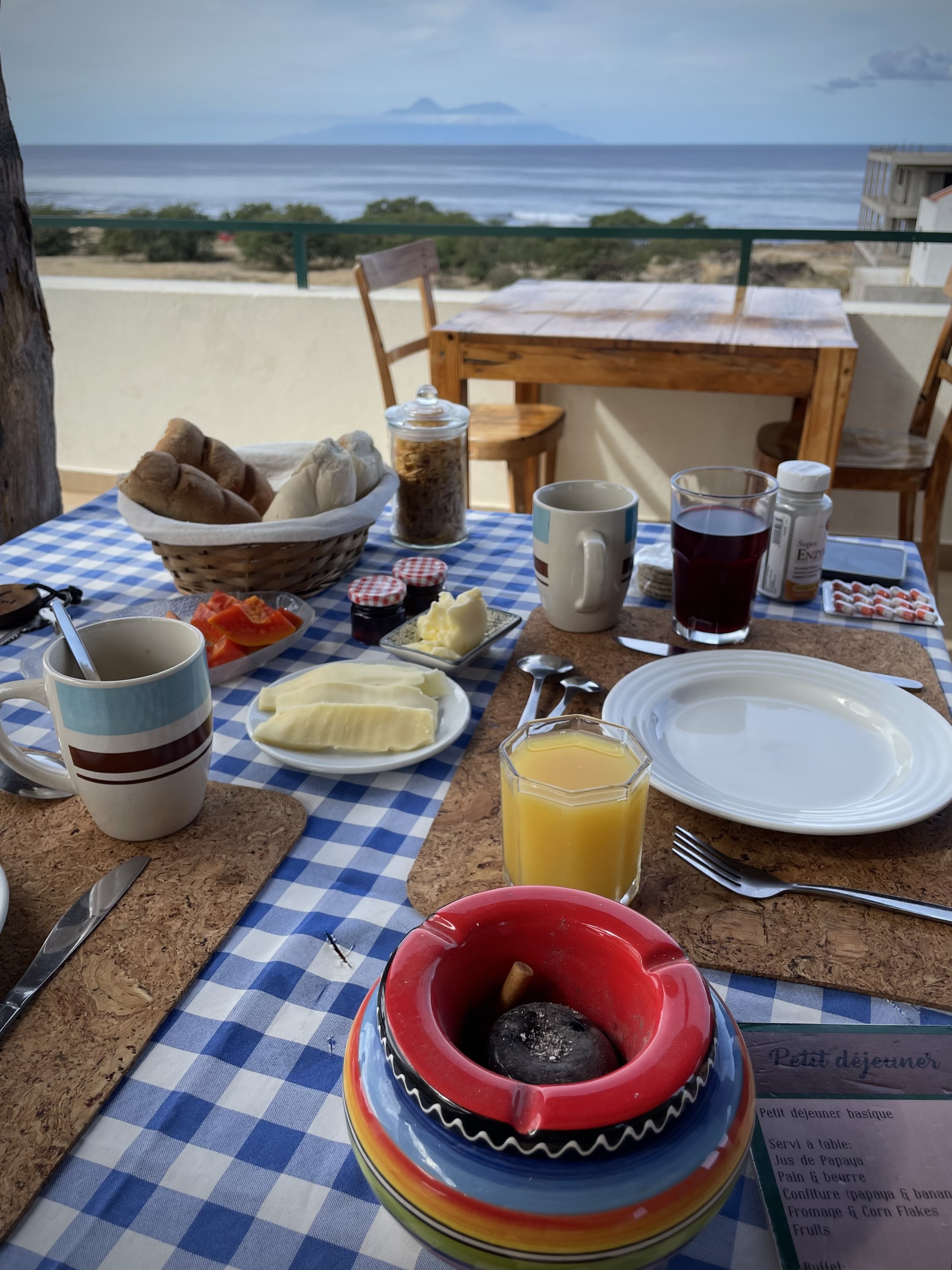 Breakfast at Casa Strela; Fogo in the background; Tarrafal, Santiago, Cape Verde