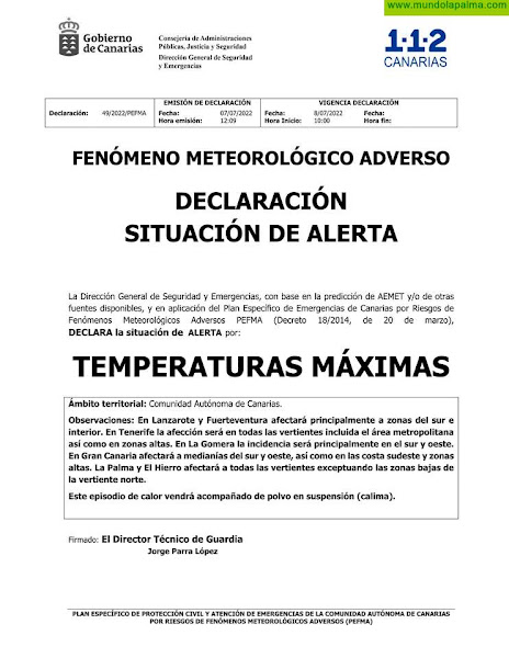 Prealerta por temperaturas máximas en Canarias a partir de mañana viernes