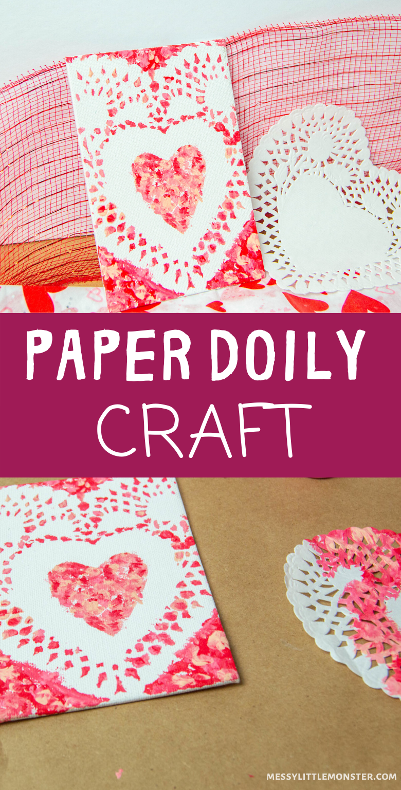 Heart craft for kids. An easy and fun paper doily craft for Valentine's Day or Mother's Day.