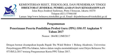 MENRISTEK DIKTI : Ketentuan Penerimaan Peserta PPG SM-3T 2017