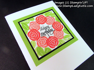 Rose image from Stampin'UP!'s Cake Soiree stamp set made into a wreath using a template with the Stamparatus.