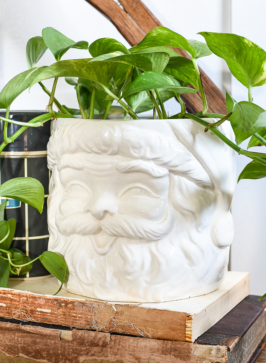 Vintage white Santa planter