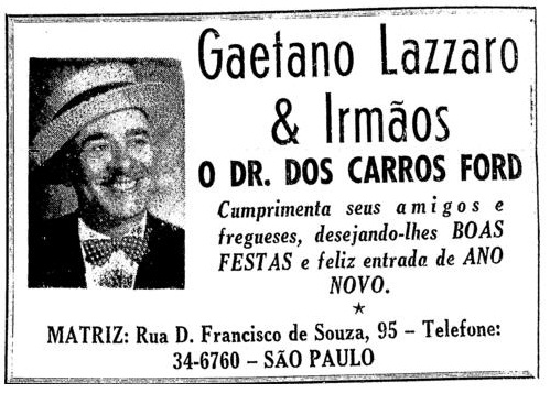 Anúncio comemorativo de fim de ano da rede de oficinas Gaetano Lazzaro