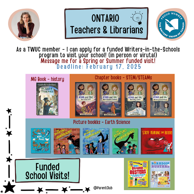 As a TWUC member - I can apply for a funded Writers-in-the-Schools program to visit your school! (in person or virutal) Message me for a Spring or Summer funded visit!  Deadline: February 17, 2025 - Caroline Fernandez kidlit author