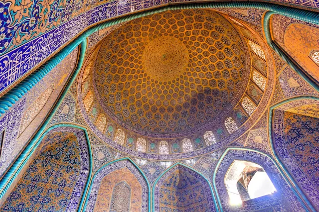 The stunning tile works under the dome of Sheikh Lotfollah mosque in Isfahan.