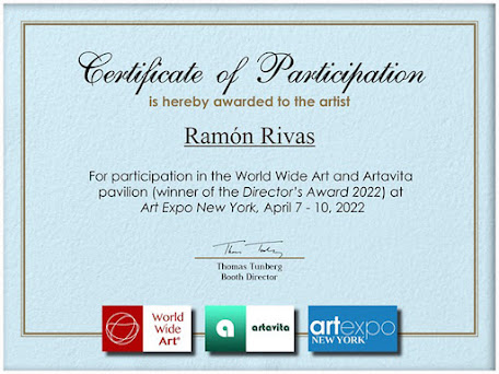 Certificado de participación de Ramón Rivas en Art Expo New York 2022