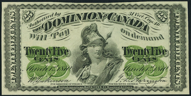 Dominion of Canada 25 Cents Banknote 1870 Britannia