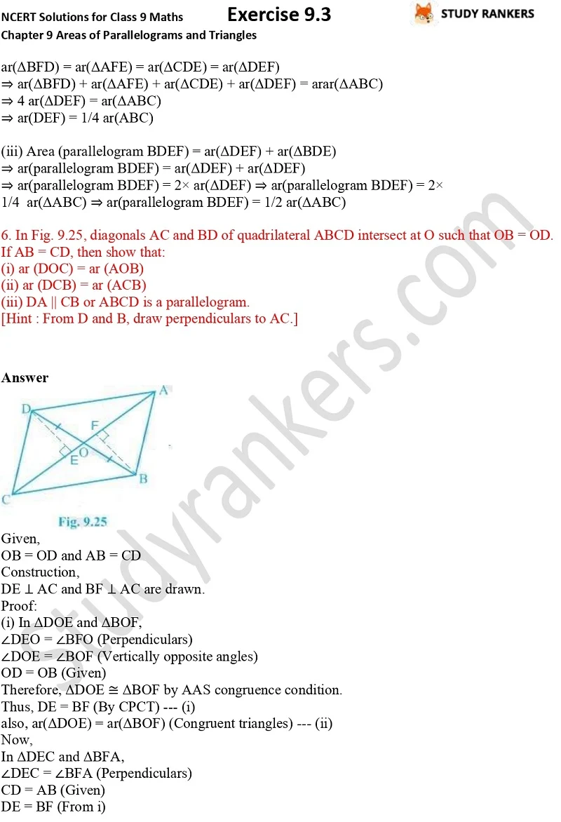 NCERT Solutions for Class 9 Maths Chapter 9 Areas of Parallelograms and Triangles Exercise 9.3 Part 4