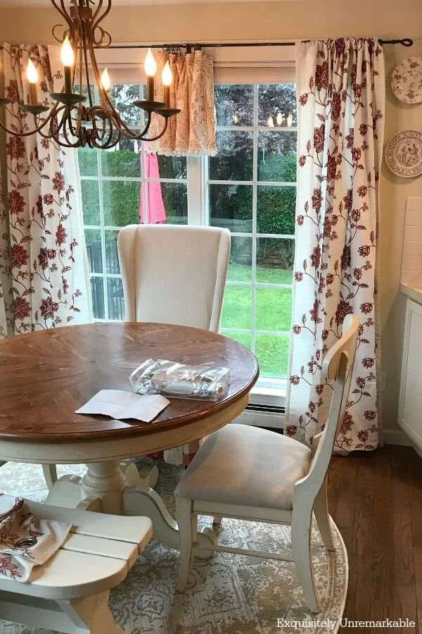 Floral curtains and valances in kitchen 