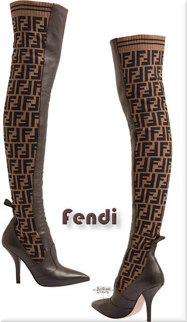 ♦Fendi brown Rockoko logo-jacquard stretch-knit and leather over-the-knee boots #fendi #shoes #brown #pantone #brilliantluxury