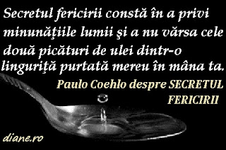 Secretul fericirii constă în a privi minunăţiile lumii şi a nu vărsa cele două picături de ulei din linguriţă