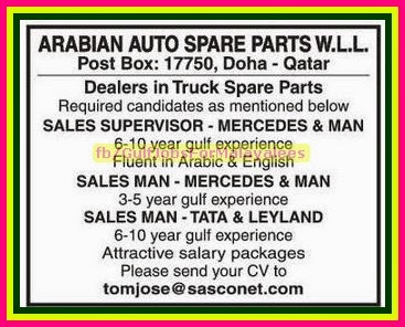 Arabian Auto spares parts wll Jobs for Qatar