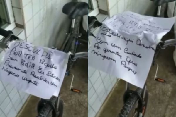 Ladrão rouba bicicleta e devolve com pedido de desculpa